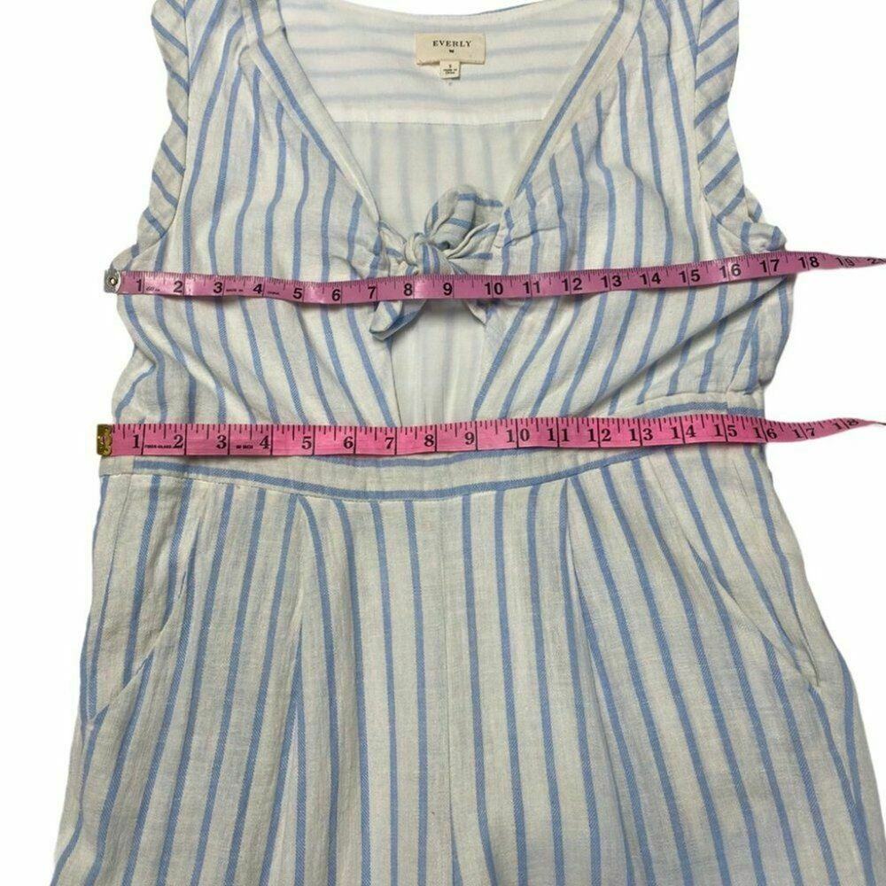 everly Tie-Front Culotte Jumpsuit in Ikat Stripe white blue sz small linen - Picture 7 of 12
